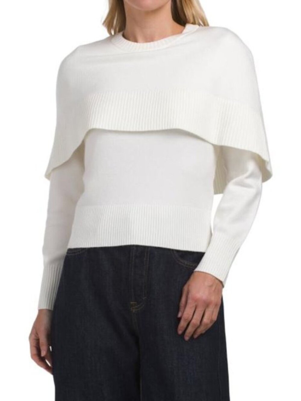 CYRUS Knit Ribbed Cape Overlay Sweater